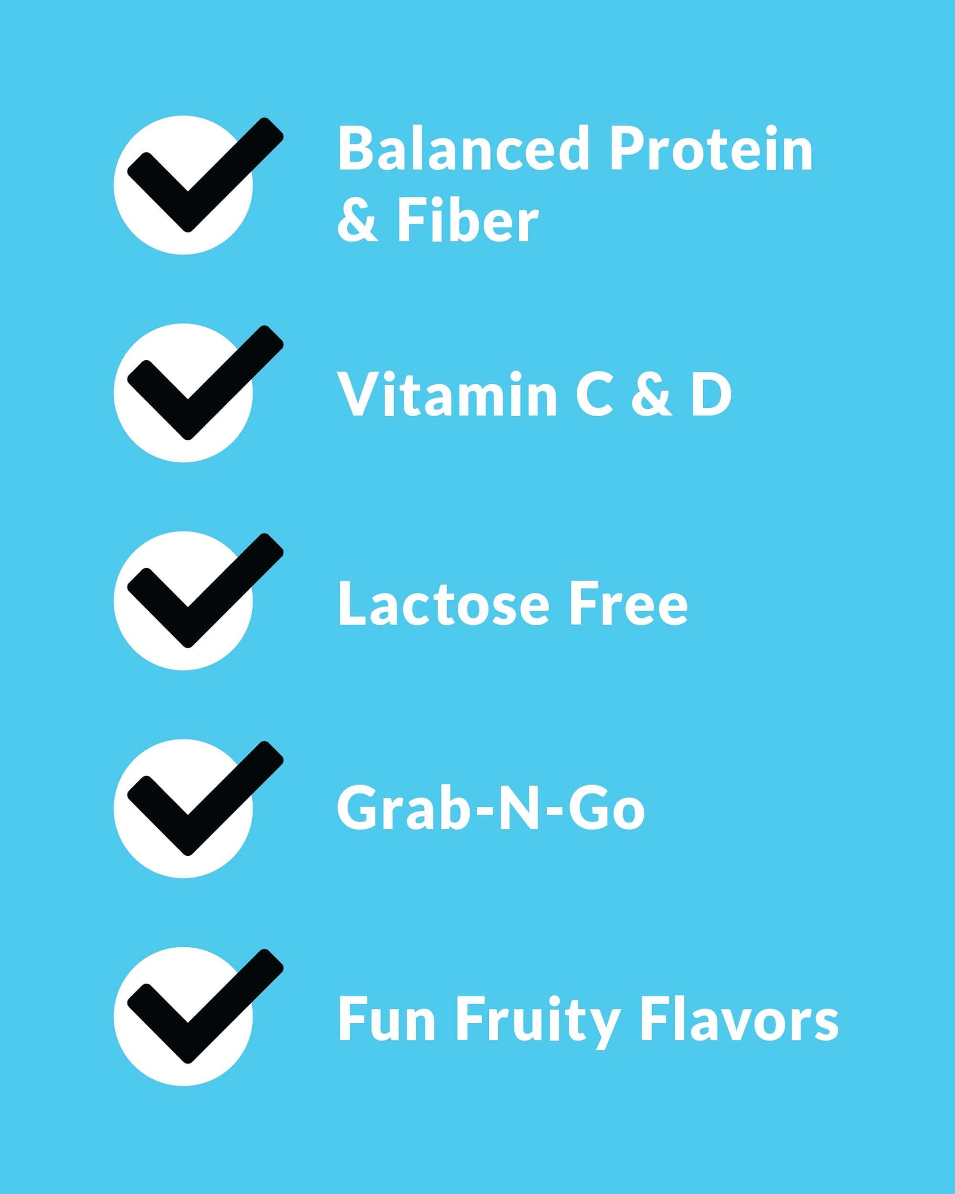 Lista de beneficios del producto Lemon Limelight: Proteína equilibrada, vitaminas, libre de lactosa, y sabores frutales.