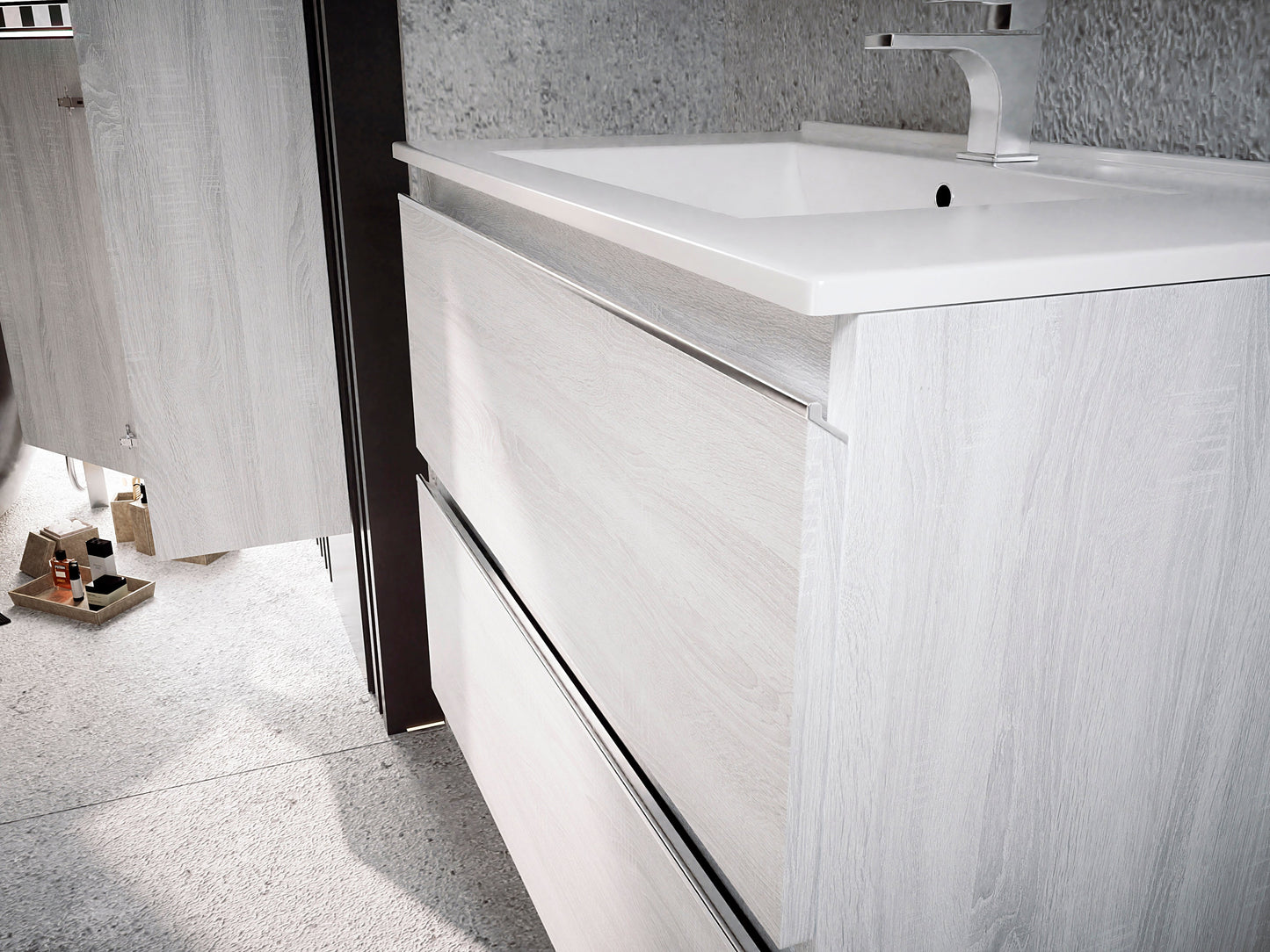 Detalle cajones del mueble hibernian baño con guías Hettich