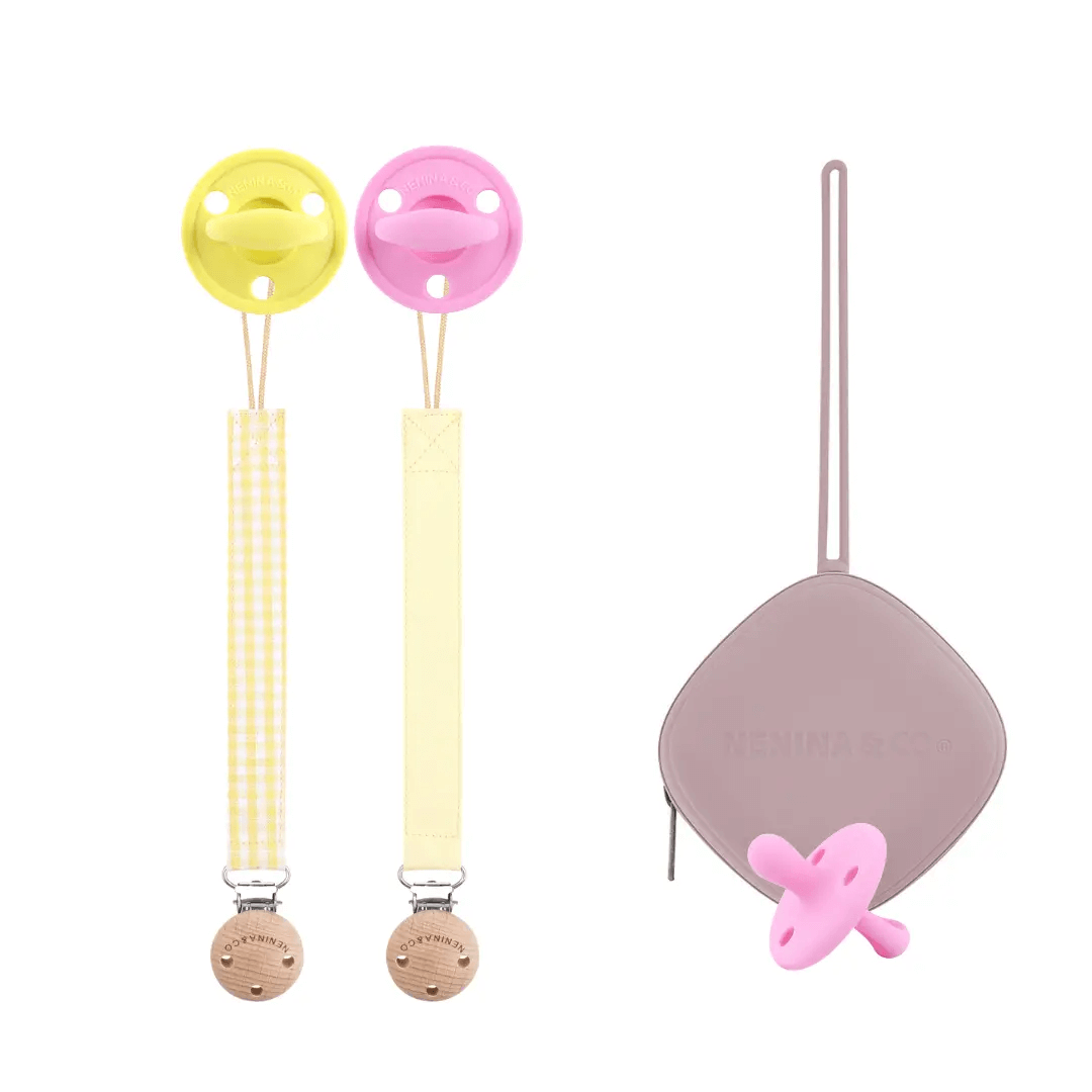 Kit Nenina & Co Rosa pálido + Rosa| 2 Chupetes + 2 Chupeteros + Guardachupete