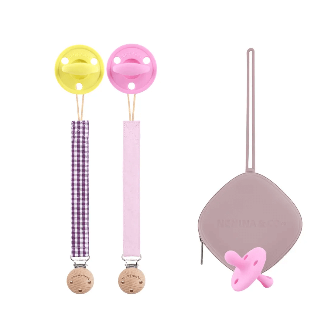 Kit Nenina & Co Rosa pálido + Rosa| 2 Chupetes + 2 Chupeteros + Guardachupete