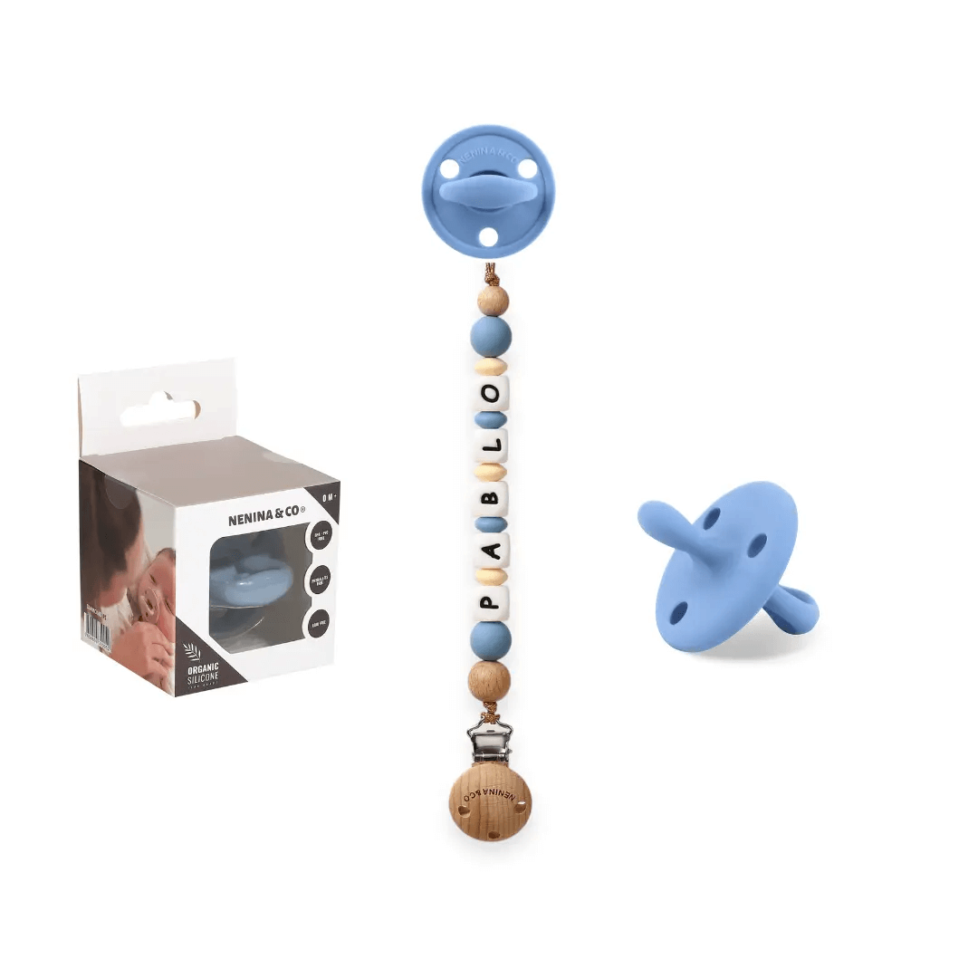 Kit Chupete Clásico Rosa pálido de Silicona + Chupetero con Nombre | Nenina & Co.