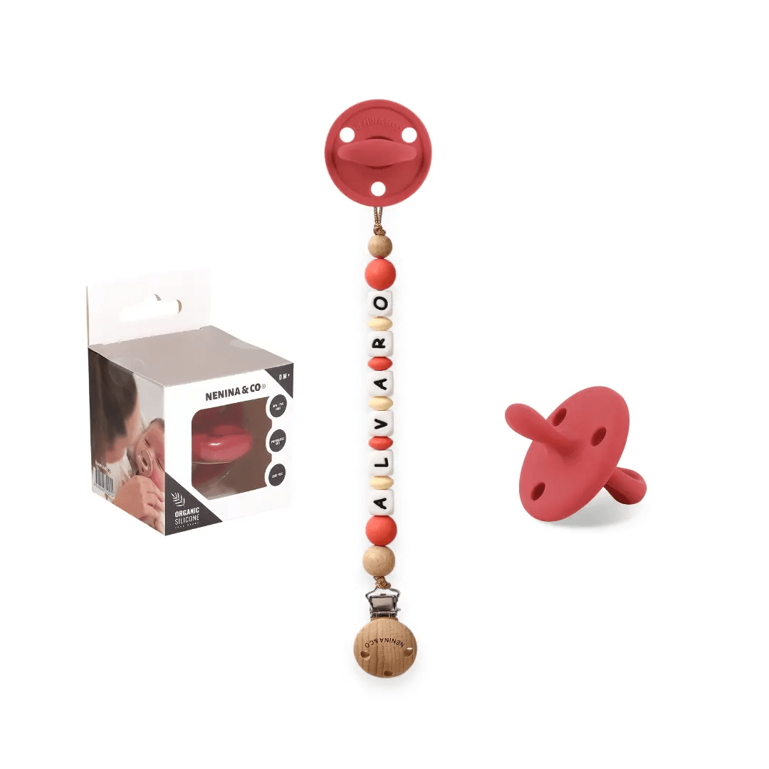 Kit Chupete Clásico Rosa pálido de Silicona + Chupetero con Nombre | Nenina & Co.