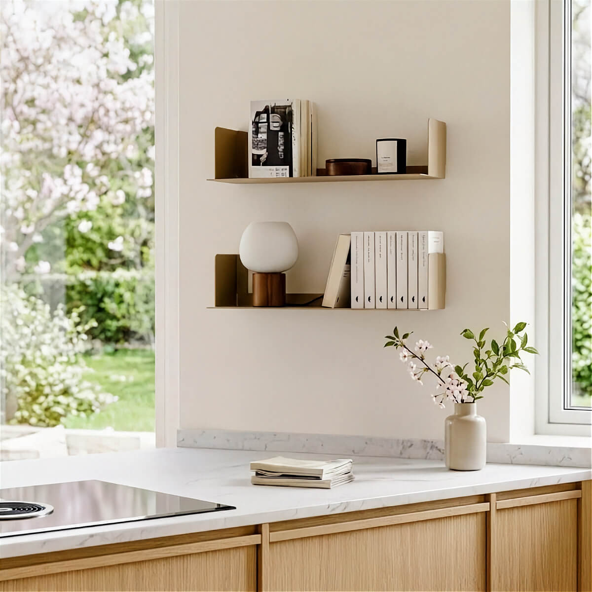 Estantería de pared en acero inoxidable negro beige o blanco