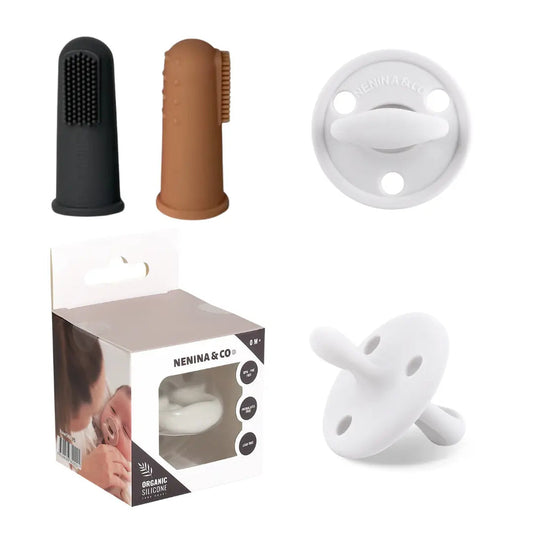 Kit 1 Chupete DIAMOND Beige + 2 Cepillos Dedal de Silicona Nenina & Co