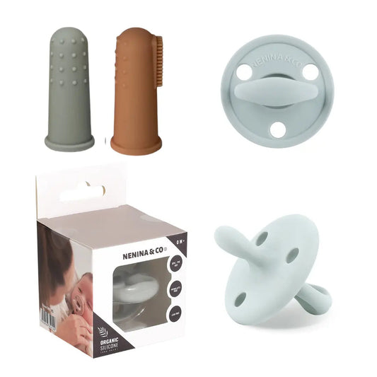 Kit 1 Chupete DIAMOND Beige + 2 Cepillos Dedal de Silicona Nenina & Co