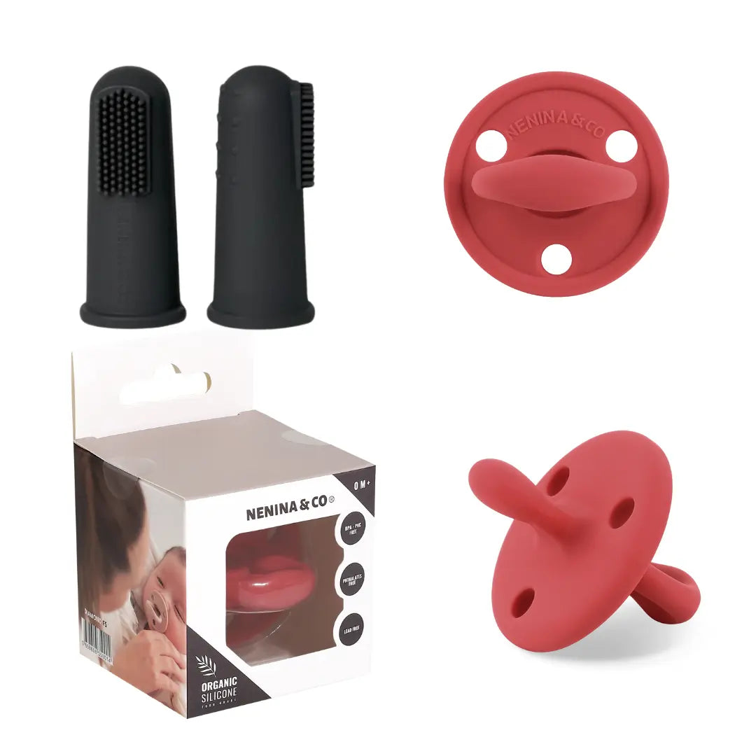 Kit 1 Chupete DIAMOND Beige + 2 Cepillos Dedal de Silicona Nenina & Co