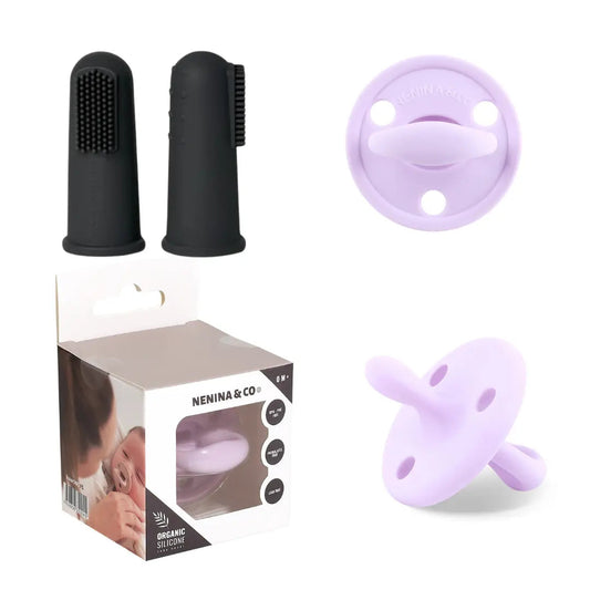 Kit 1 Chupete DIAMOND FS Beige + 2 Cepillos Dedal de Silicona Nenina & Co