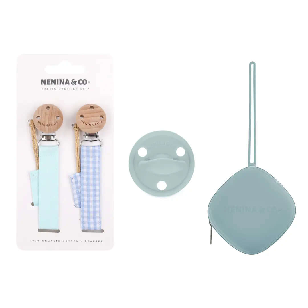 Kit 1 Chupete + 2 Chupeteros + 1 Guardachupete DIAMOND Nenina & Co Celeste