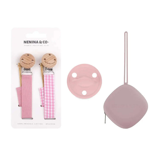 Kit 1 Chupete + 2 Chupeteros + 1 Guardachupete DIAMOND Nenina & Co Rosa Pálido