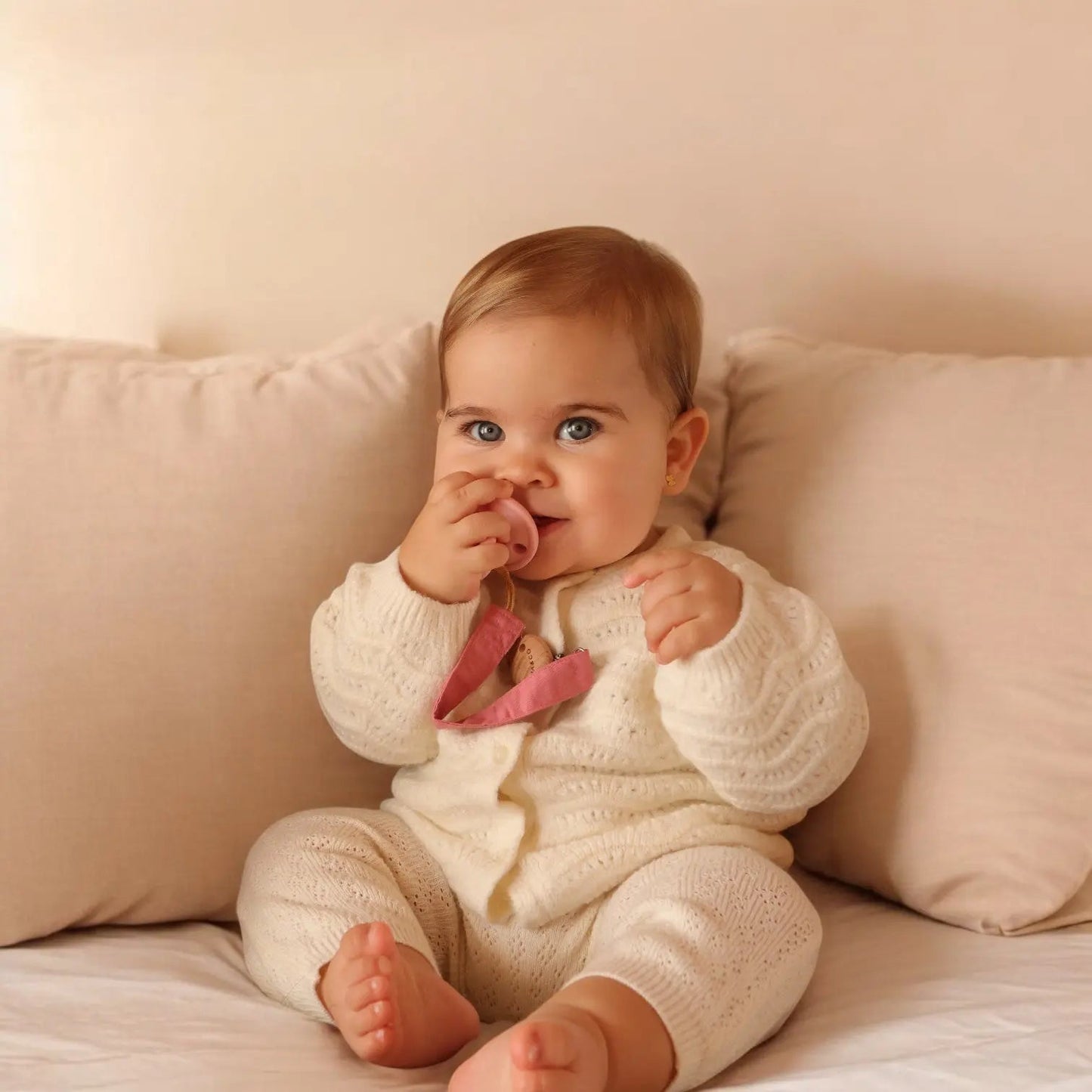 Kit 1 Guardachupete + 2 Chupeteros + 2 Chupetes Rosa y Gris DIAMOND Nenina & Co