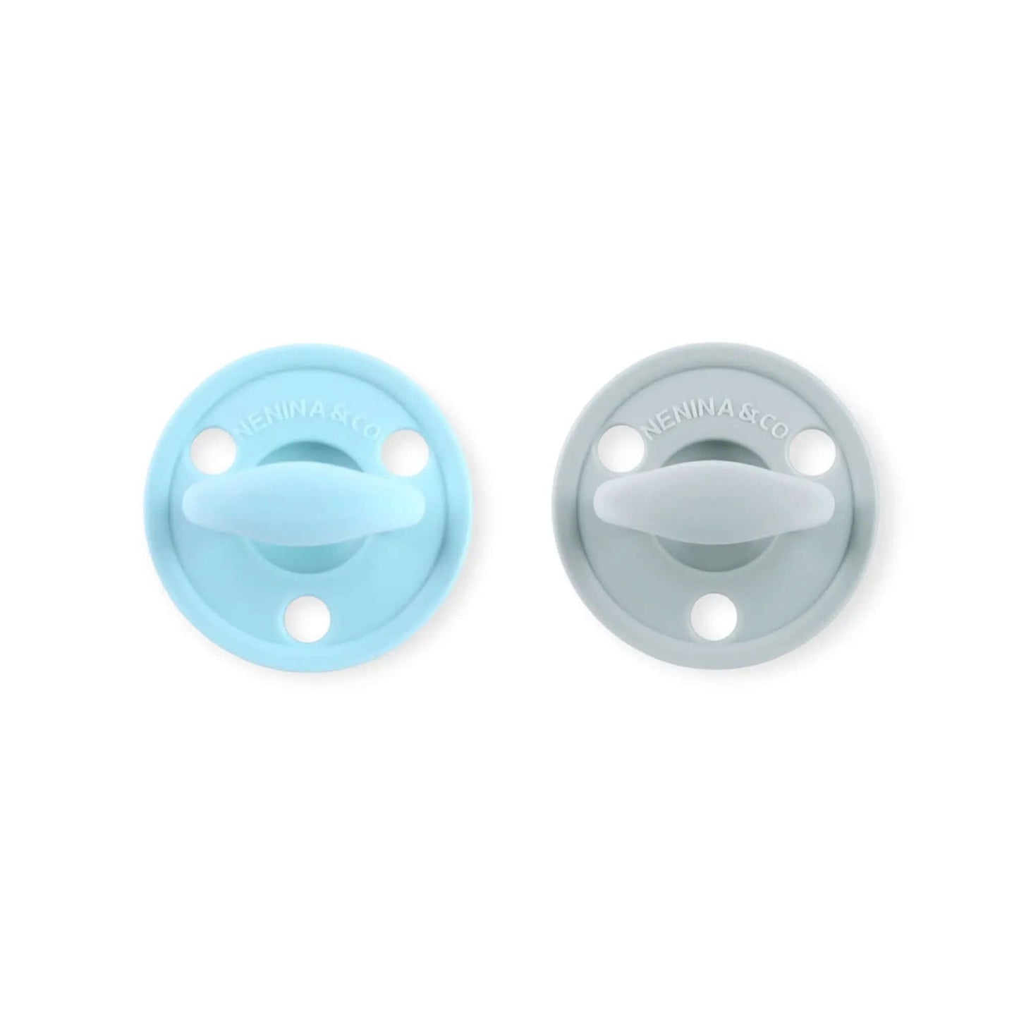Kit 2 Chupetes Clásicos para Bebé Celeste y Gris | Silicona Orgánica Nenina & Co