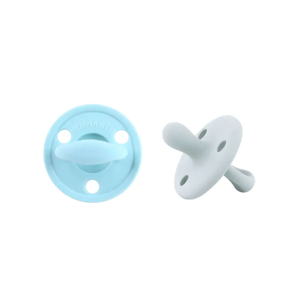 Kit 2 Chupetes Clásicos para Bebé Celeste y Gris | Silicona Orgánica Nenina & Co