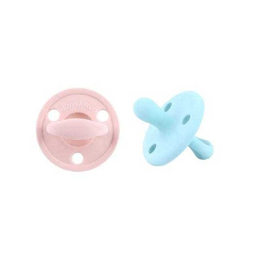 Kit 2 Chupetes Clásicos para Bebé Rosa Pálido y Celeste | Silicona Orgánica Nenina & Co