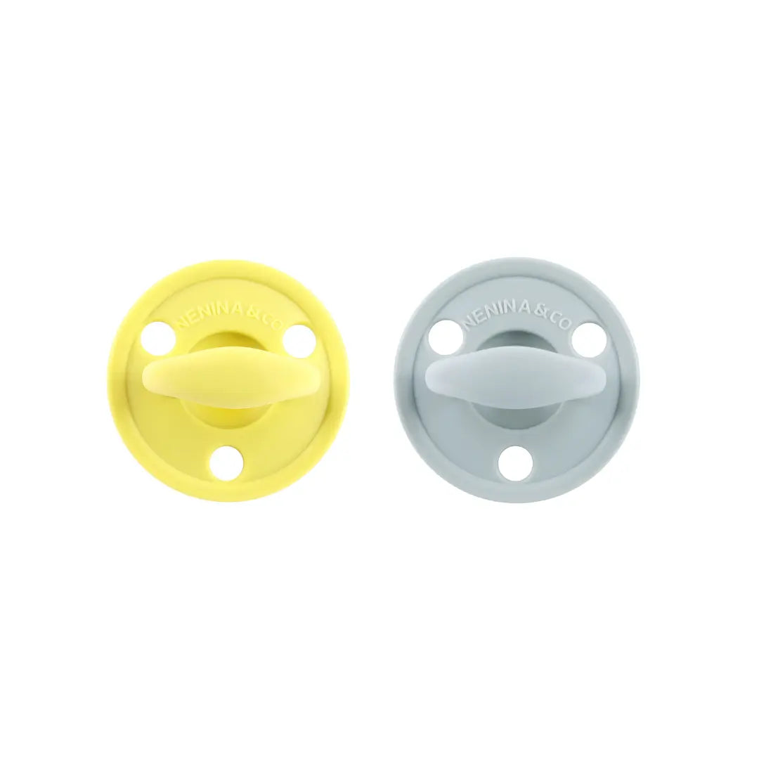 Kit 2 Chupetes Clásicos para Bebé Amarillo y Gris | Silicona Orgánica Nenina & Co