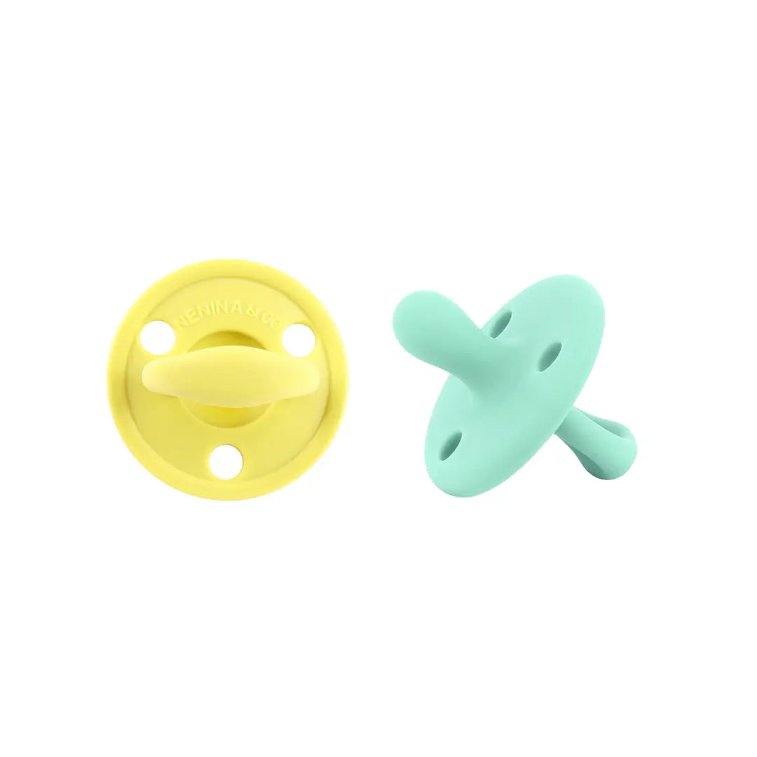 Kit 2 Chupetes Clásicos para Bebé Amarillo y Mint| Silicona Orgánica Nenina & Co