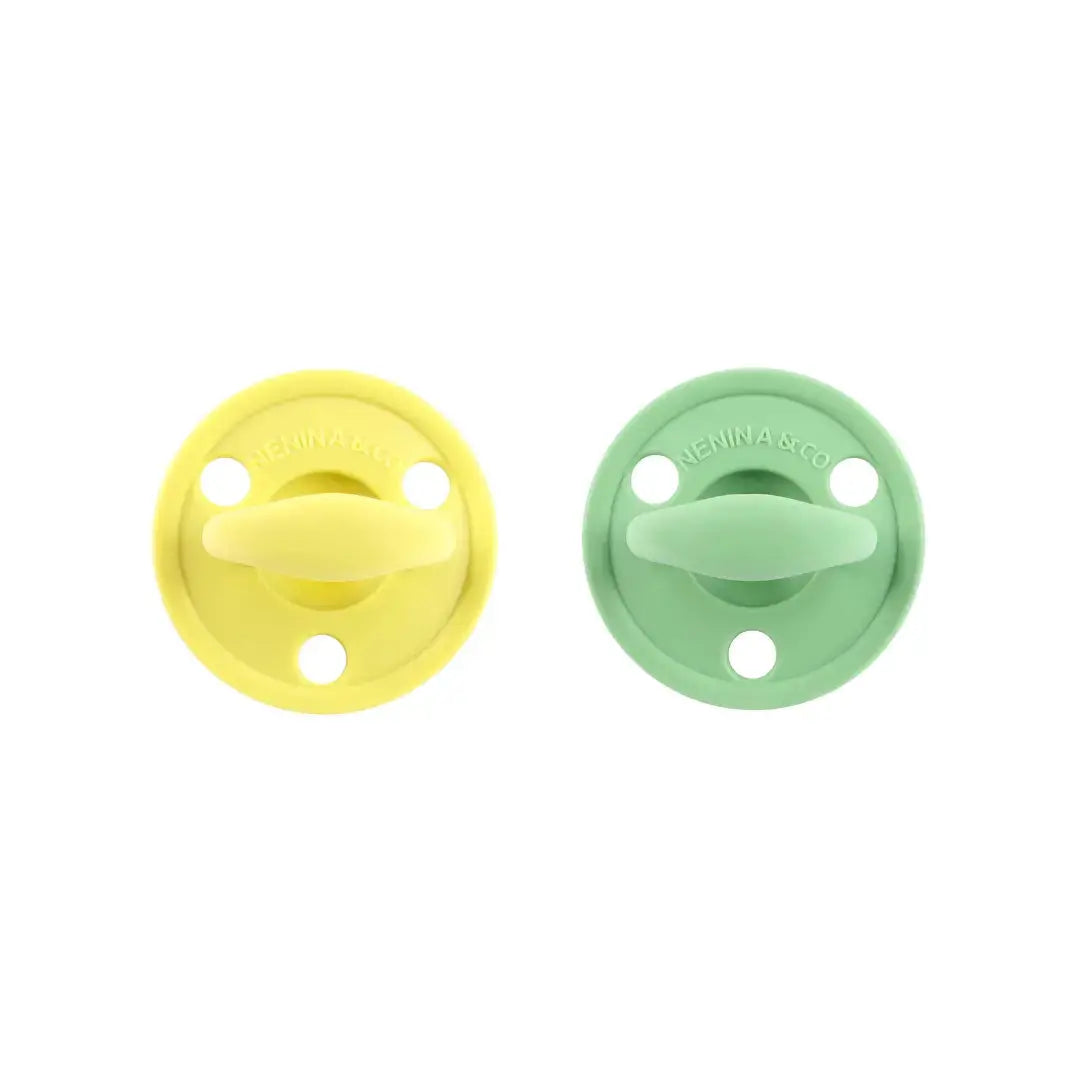 Kit 2 Chupetes Clásicos para Bebé Amarillo y Oliva | Silicona Orgánica Nenina & Co