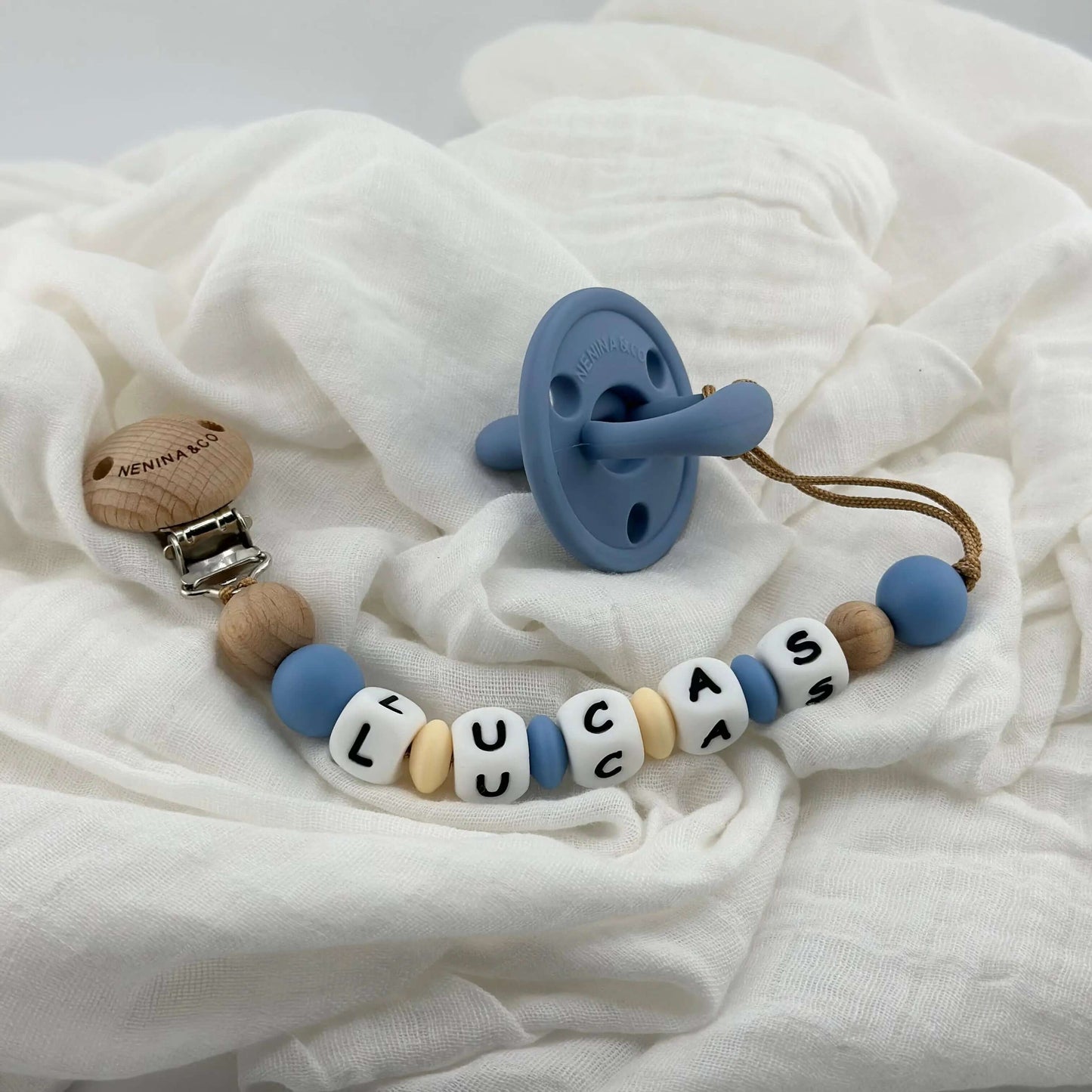 Kit Deluxe Chupete Clásico de Silicona + Chupetero Personalizado, Guardachupetes y Biberón Maternal | Nenina & Co