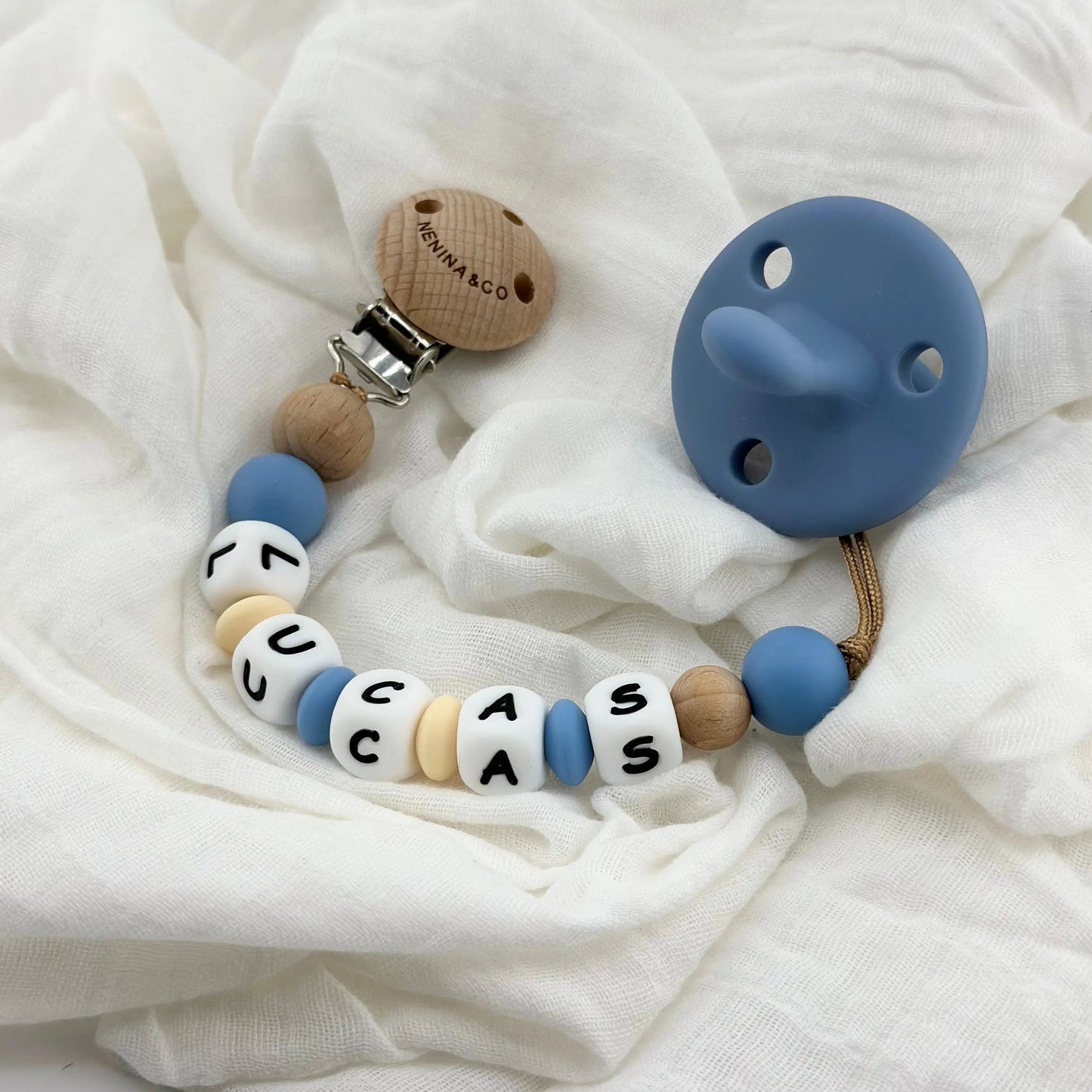 Chupetero Personalizado Blue con Nombre en Silicona Orgánica | Nenina & Co.