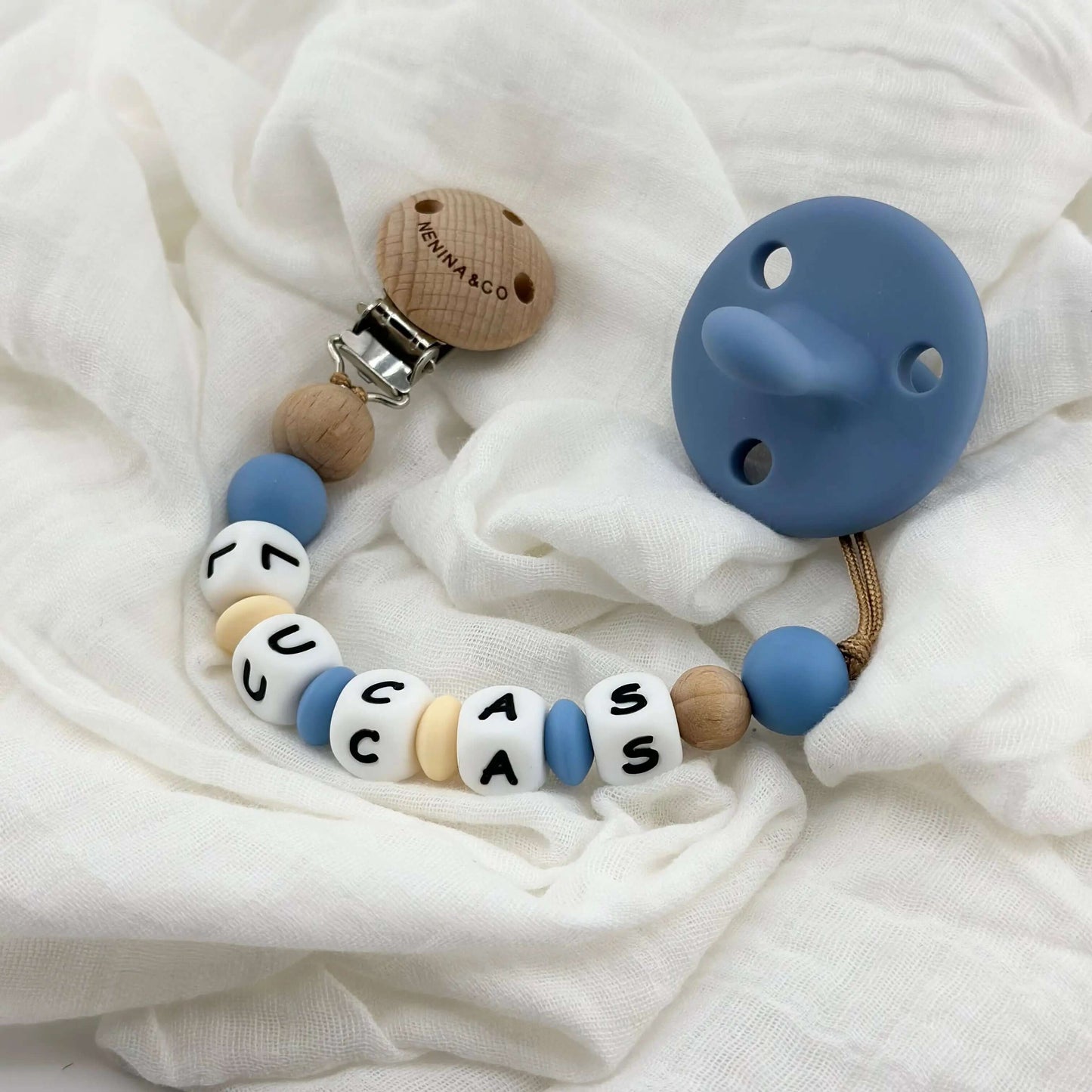 Kit Chupete DIAMOND FS Blue  de Silicona + Chupetero con Nombre | Nenina & Co.