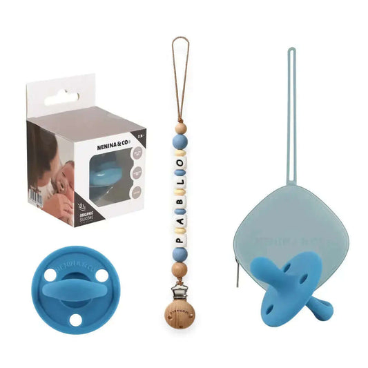 Kit Deluxe Chupete Clásico de Silicona + Chupetero Personalizado, Guardachupetes y Biberón Maternal | Nenina & Co