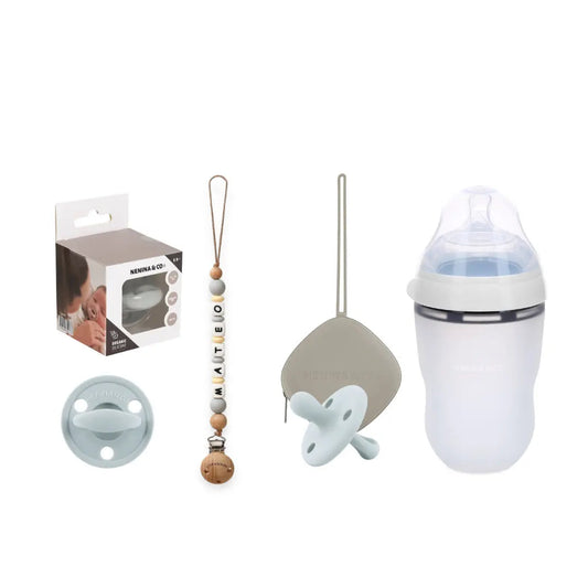 Kit Deluxe Chupete Clásico de Silicona + Chupetero Personalizado, Guardachupetes y Biberón Maternal | Nenina & Co