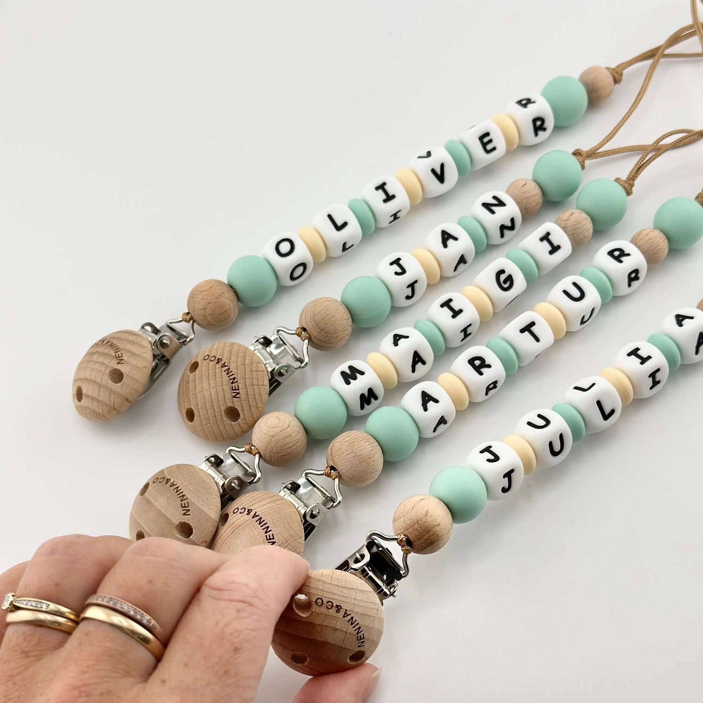 Kit Chupete Clásico Mint de Silicona + Chupetero con Nombre | Nenina & Co.