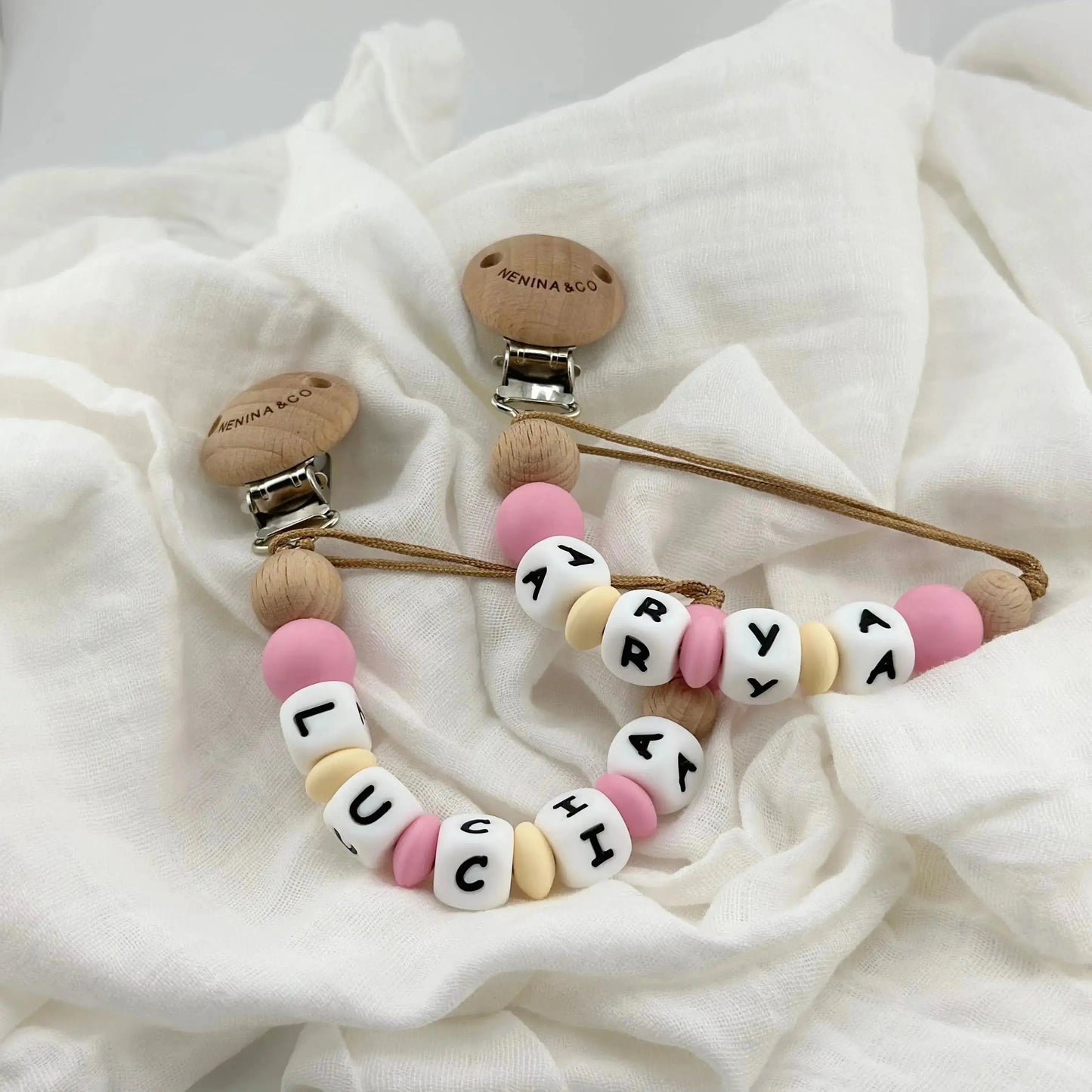 Kit Chupete Clásico Rosa chicle de Silicona + Chupetero con Nombre | Nenina & Co.