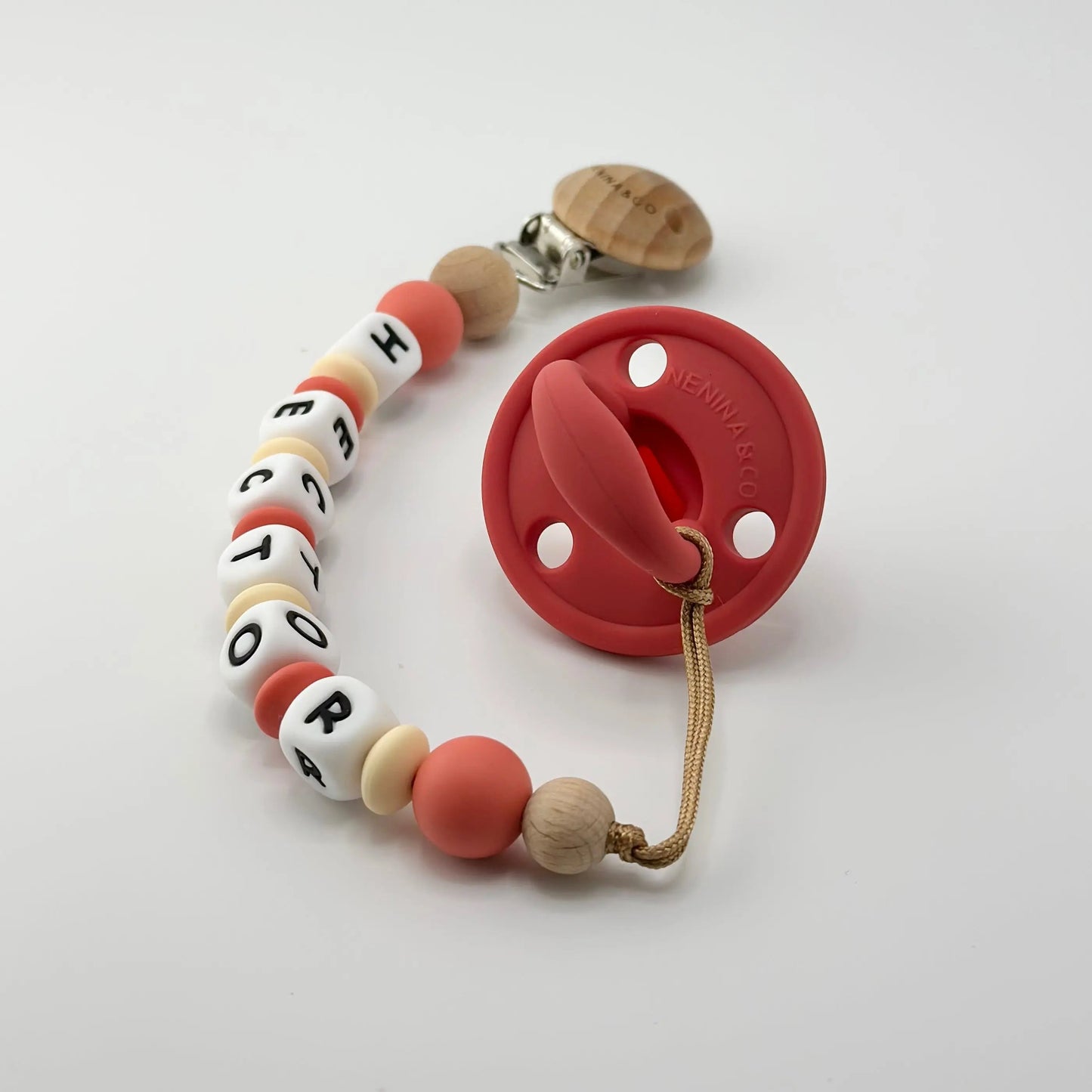 Kit Chupete Diamond Rojo de Silicona + Chupetero con Nombre | Nenina & Co.