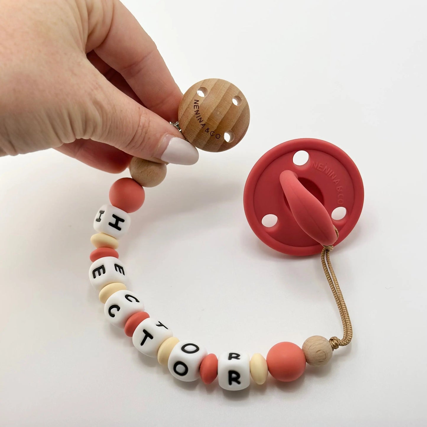 Kit Chupete Diamond Rojo de Silicona + Chupetero con Nombre | Nenina & Co.