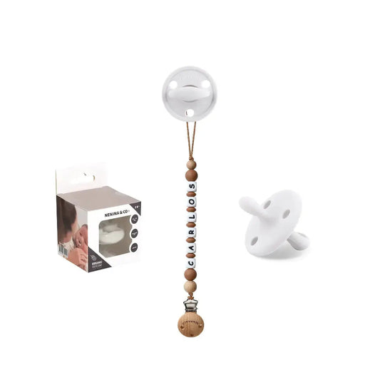 Kit Chupete Diamond Blanco roto de Silicona + Chupetero con Nombre | Nenina & Co.