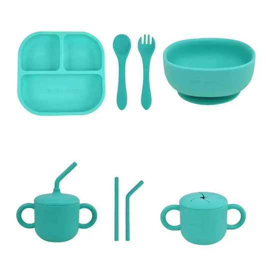 Vajilla BLW Turquesa 9 Piezas de Silicona orgánica con ventosas Nenina & Co