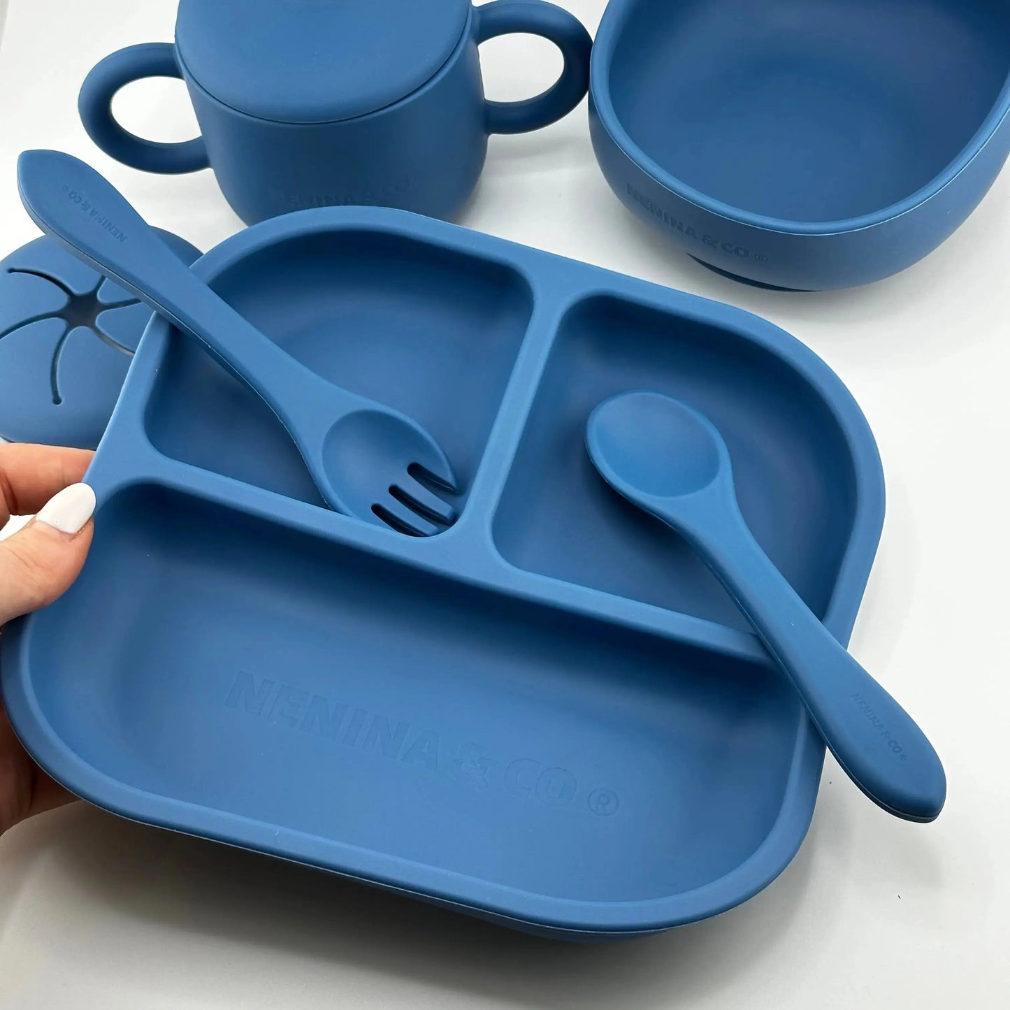 Vajilla BLW Blue 9 Piezas de Silicona orgánica con ventosas Nenina & Co
