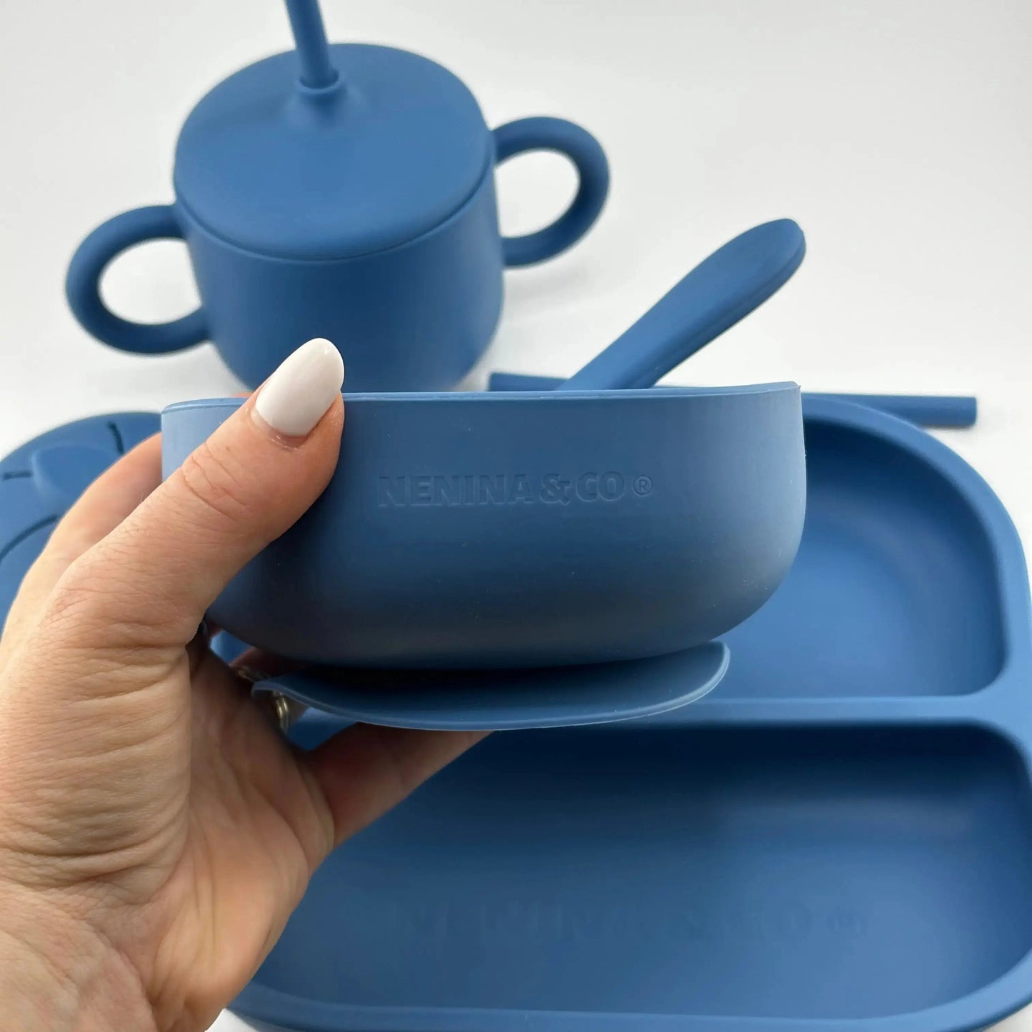 Vajilla BLW Blue 9 Piezas de Silicona orgánica con ventosas Nenina & Co