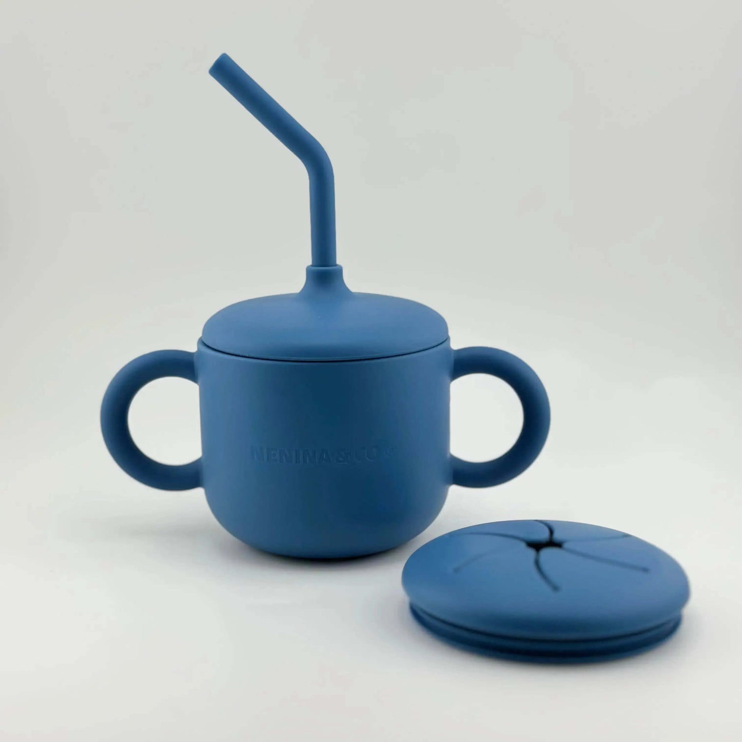 Kit Deluxe Babero + Vajilla BLW Blue 9 Piezas de Silicona orgánica con ventosas + Chupete Classic Breat Nenina & Co