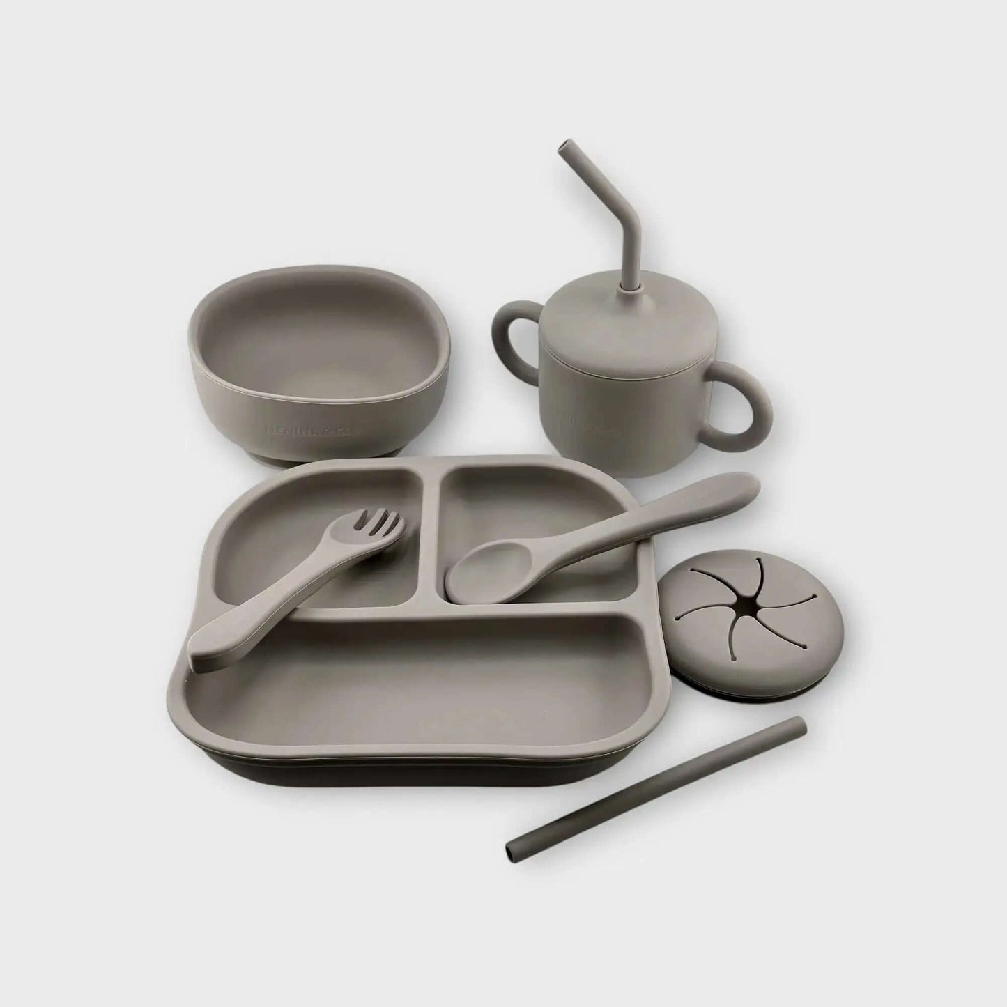 Vajilla BLW Gris 9 Piezas de Silicona orgánica con ventosas Nenina & Co