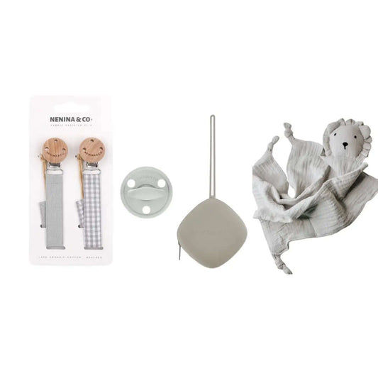 Kit RN 2 Chupeteros de algodón orgánico + 1 Chupete DIAMON + 1 Dou dou de apego Nenina & Co