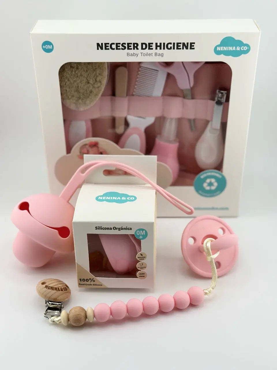 Kit Regalo ideal Neceser de Higiene + Chupete + Chupetero + Guardachupete Nenina & Co