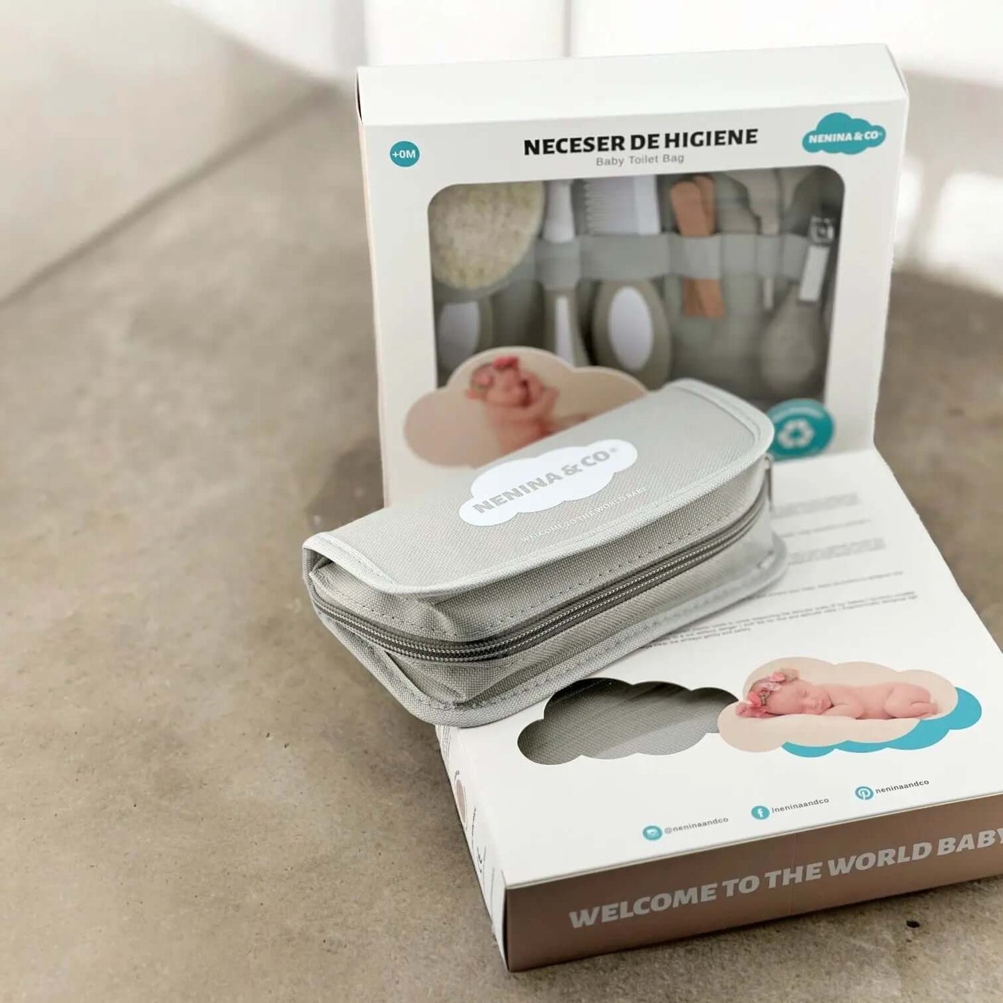 Kit Regalo ideal  Set de higiene + Guardachupete + Chupete + Biberón + Repuesto de 4 tetinas Nenina & Co