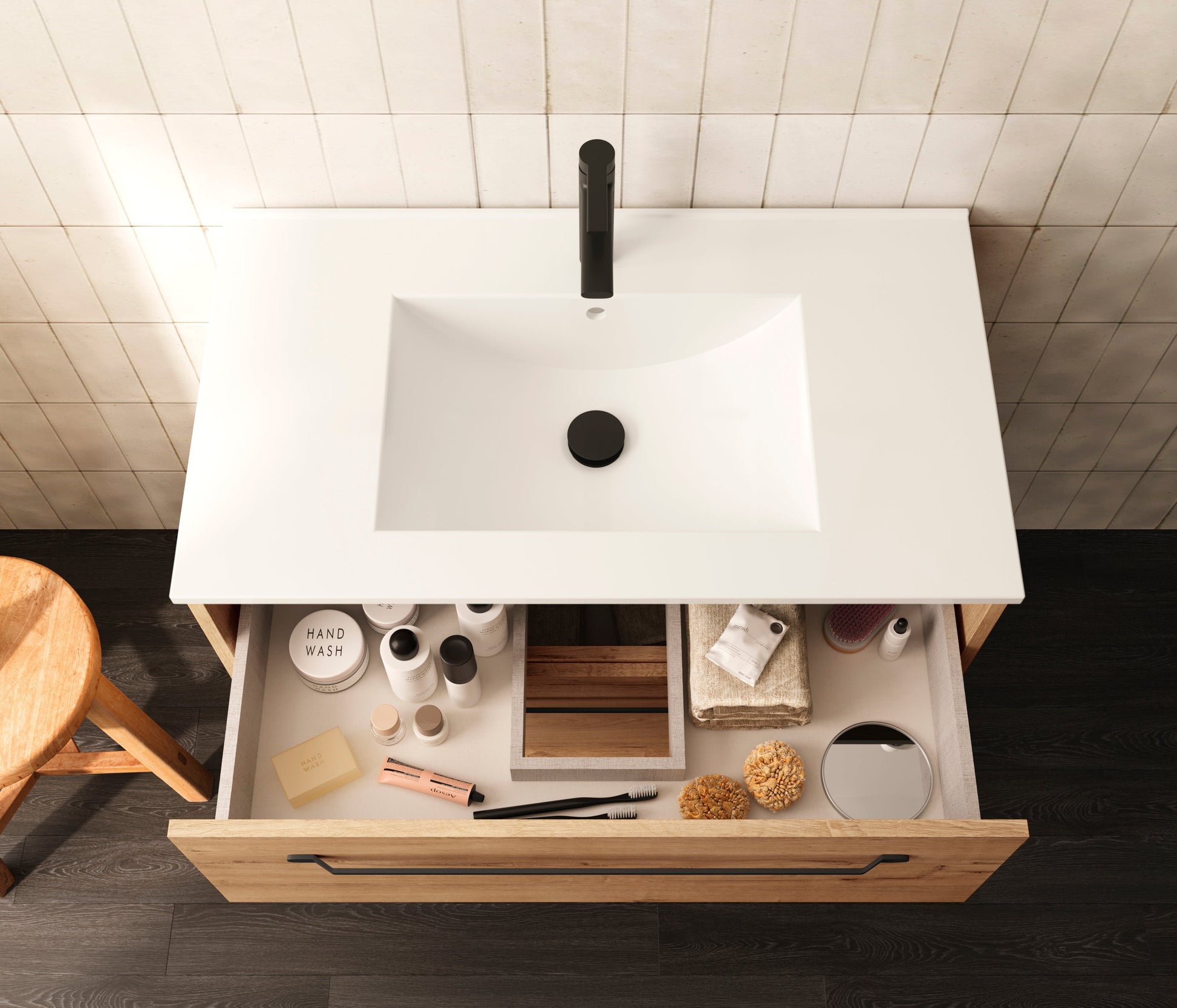 conjunto mueble de baño con dos cajones y cierre amortiguado