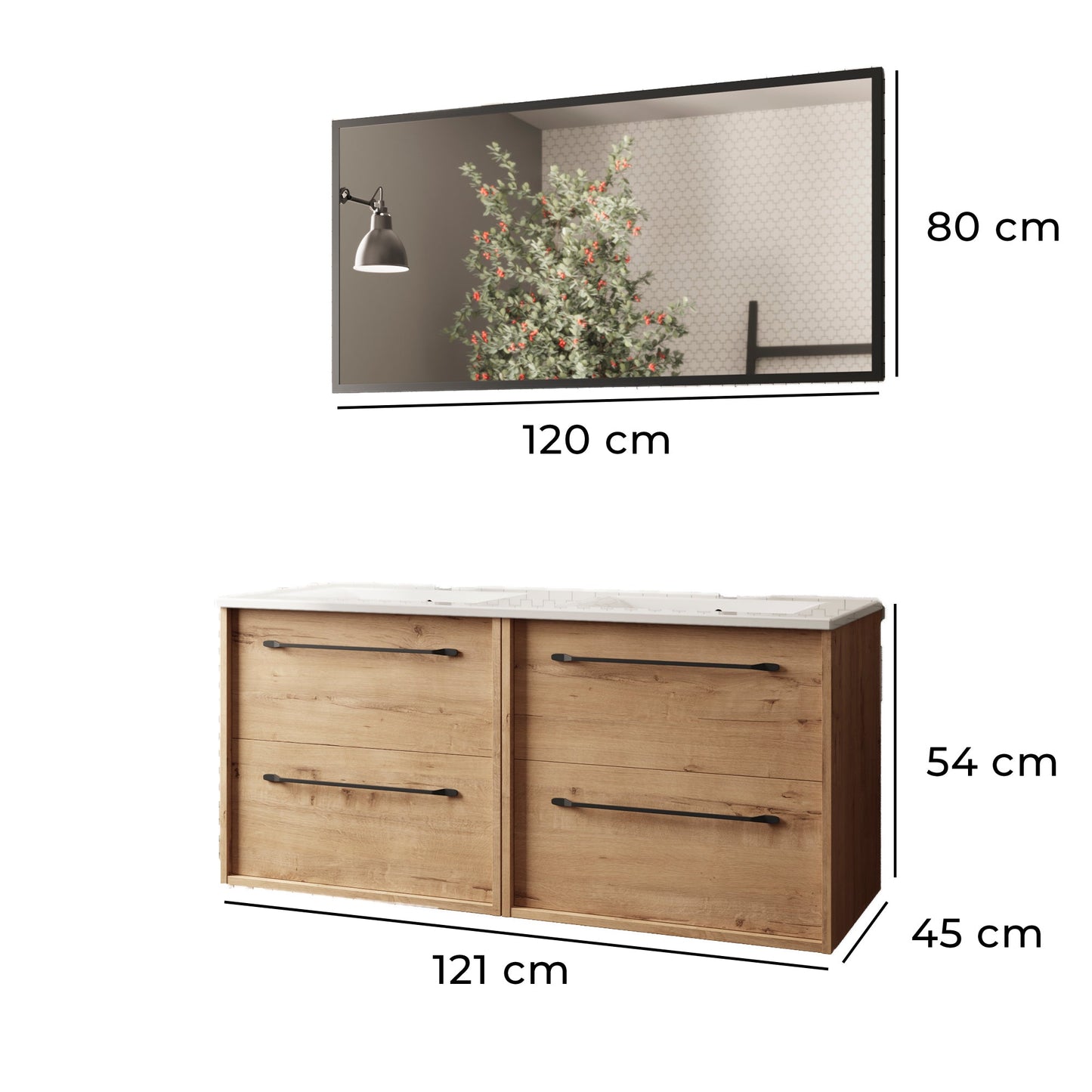 conjunto mueble de baño LENNOX 120 cm con lavabo y espejo