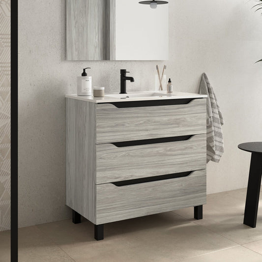BATHME TRIO Mueble de Baño con Lavabo 3 Cajones Color Roble Estela