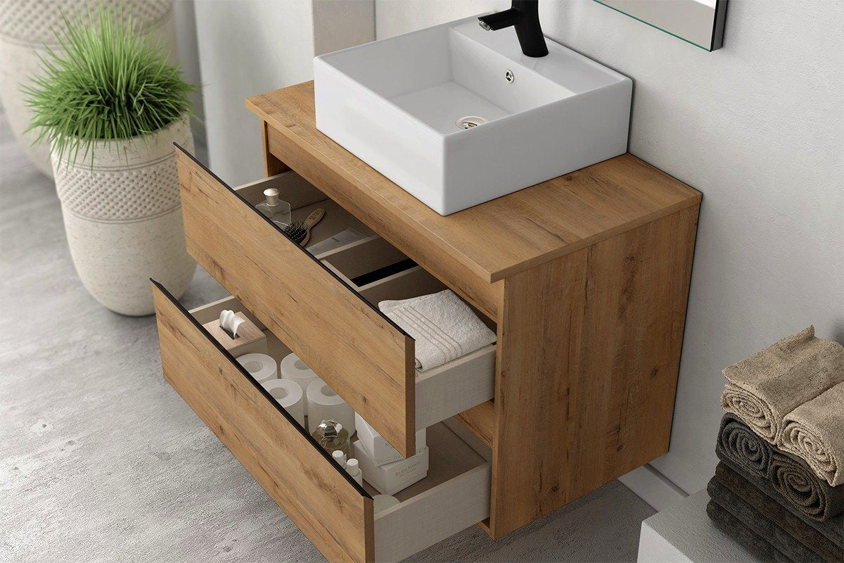 Cajones amplios del Mueble baño Madison Square con guías Hettich