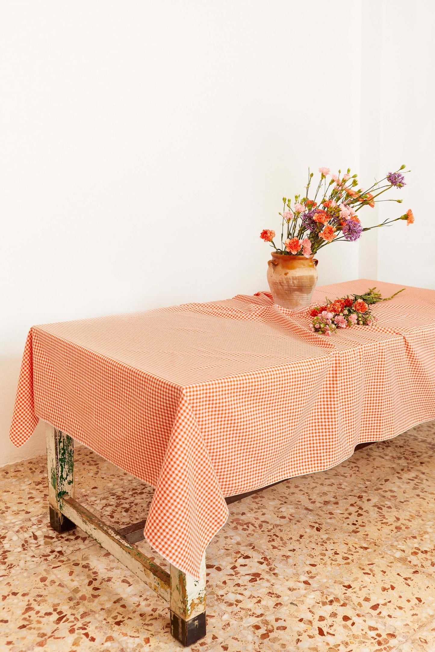 Mantel cuadros vichy naranja