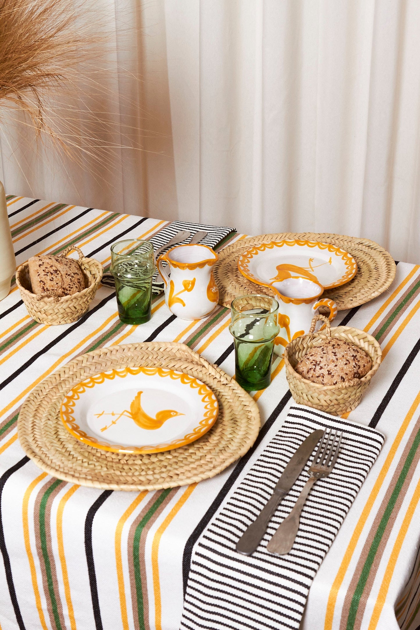 Mantel tejido canario verde y amarillo