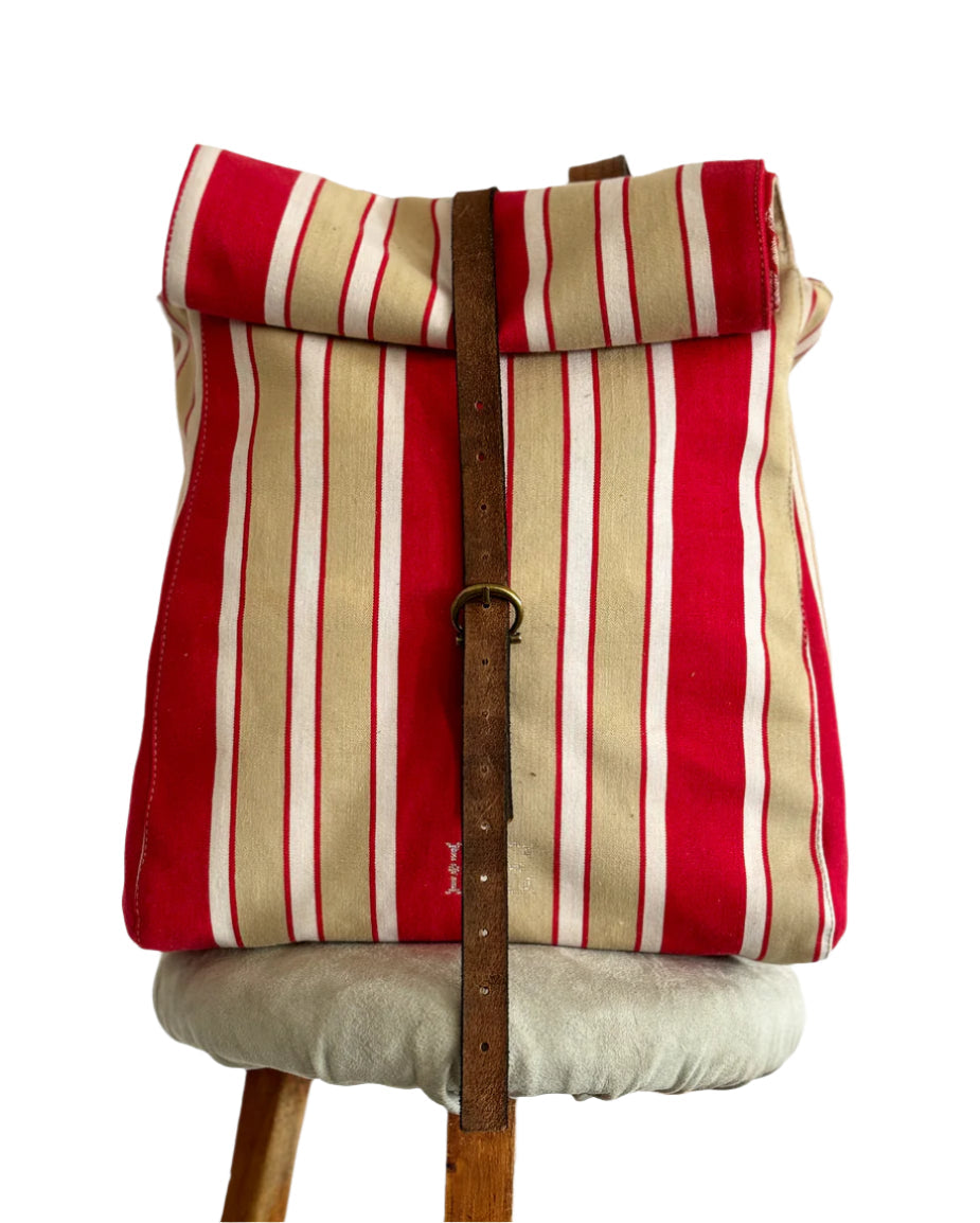 Mochila Soller de tejido vintage a rayas, pieza única sostenible