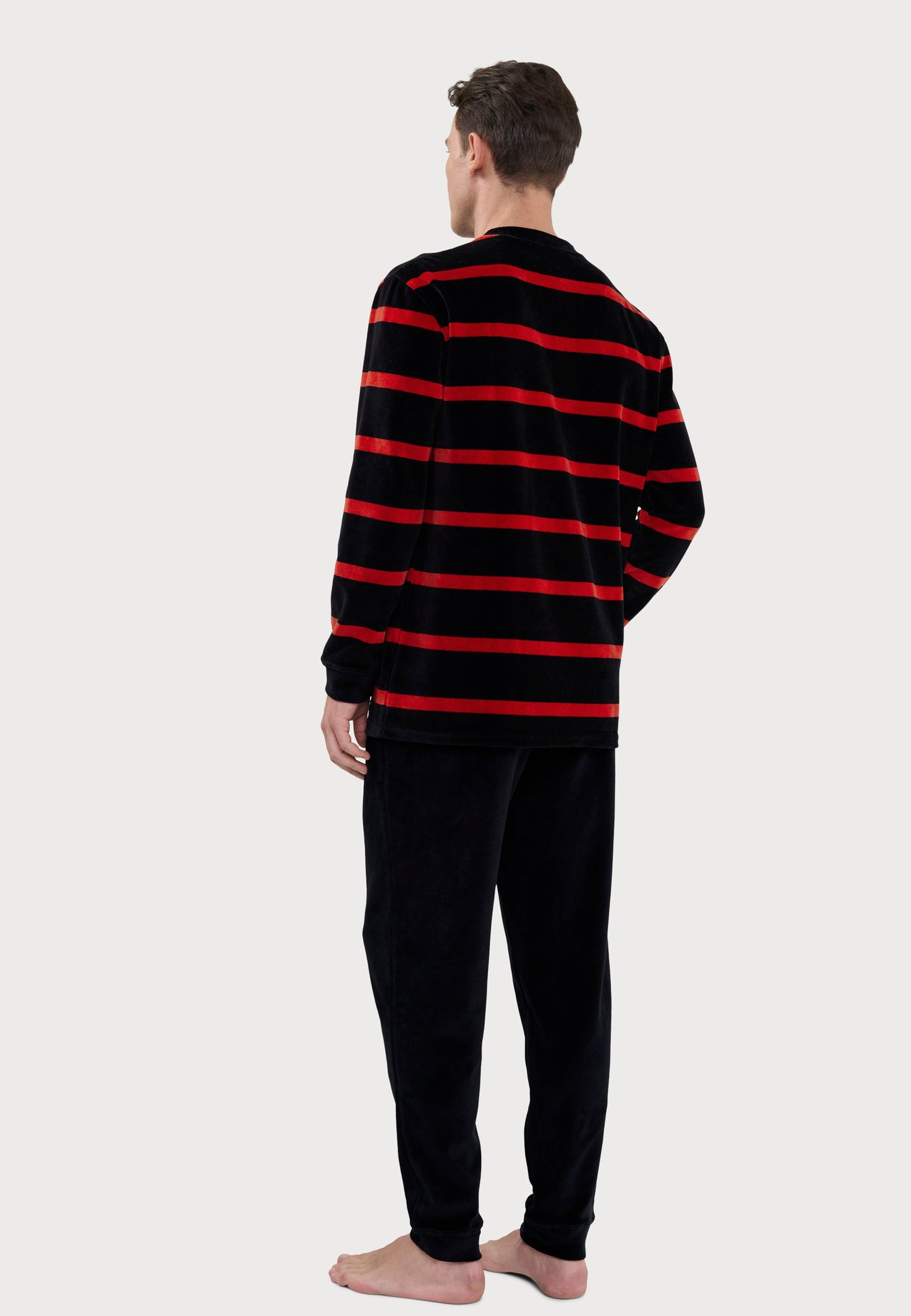 Pijama Hombre Invierno Terciopelo Azul Marino con Rayas - Cálido y Elegante