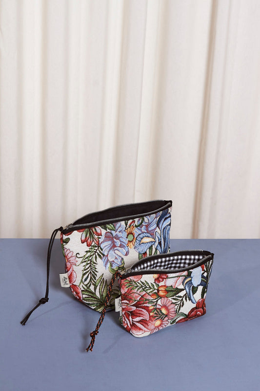 Neceser/estuche tejido jacquard flores crisantemos rojos