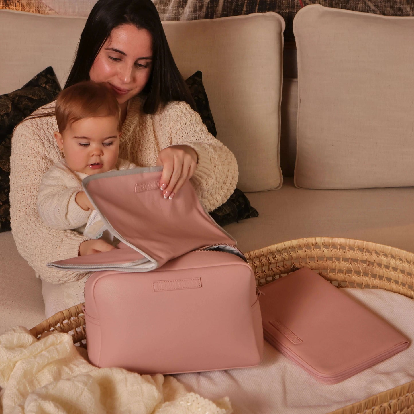 Neceser para Bebé de Eco Piel MIREM Rosa pálido | Organizador Elegante Nenina & Co