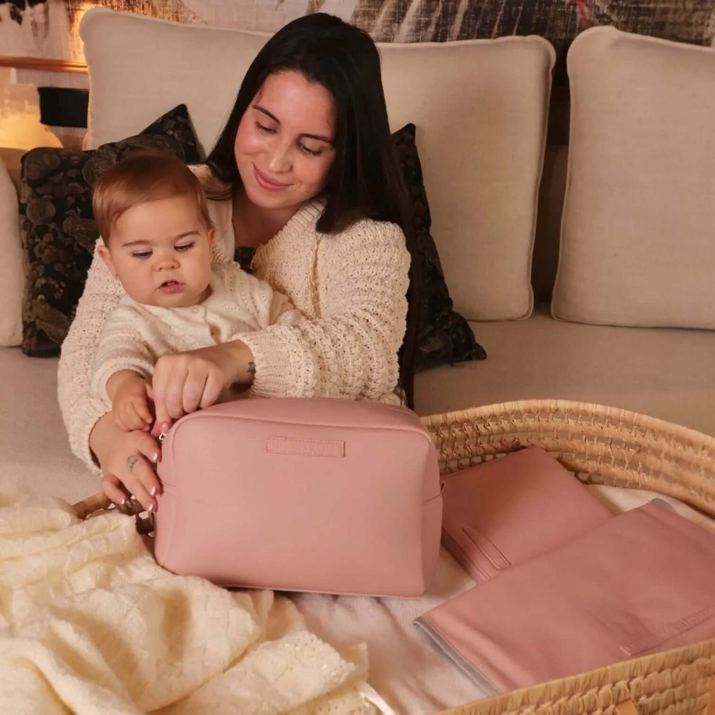 Neceser para Bebé de Eco Piel MIREM Rosa pálido | Organizador Elegante Nenina & Co