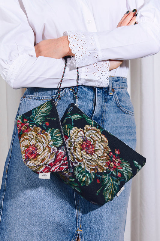 Neceser/estuche tejido jacquard flores peonías